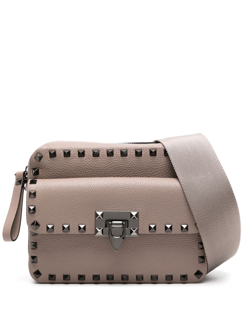 Grey Rockstud Leather Messenger Bag