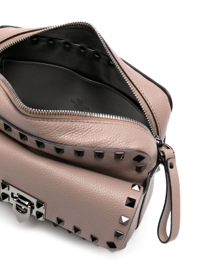 Grey Rockstud Leather Messenger Bag