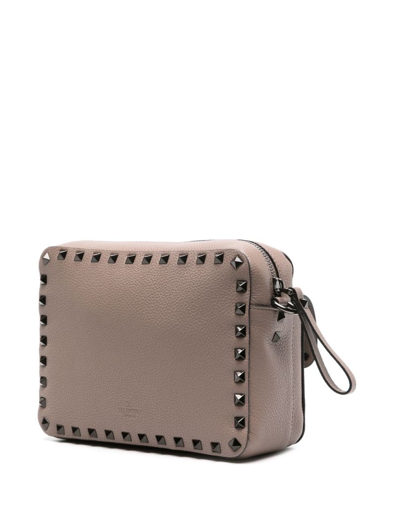 Grey Rockstud Leather Messenger Bag