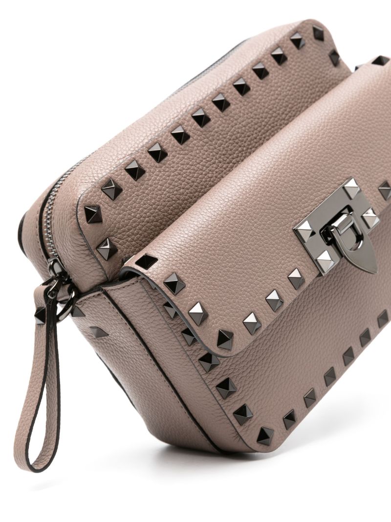 Grey Rockstud Leather Messenger Bag