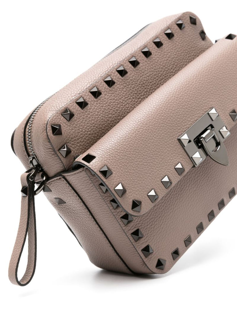 Grey Rockstud Leather Messenger Bag