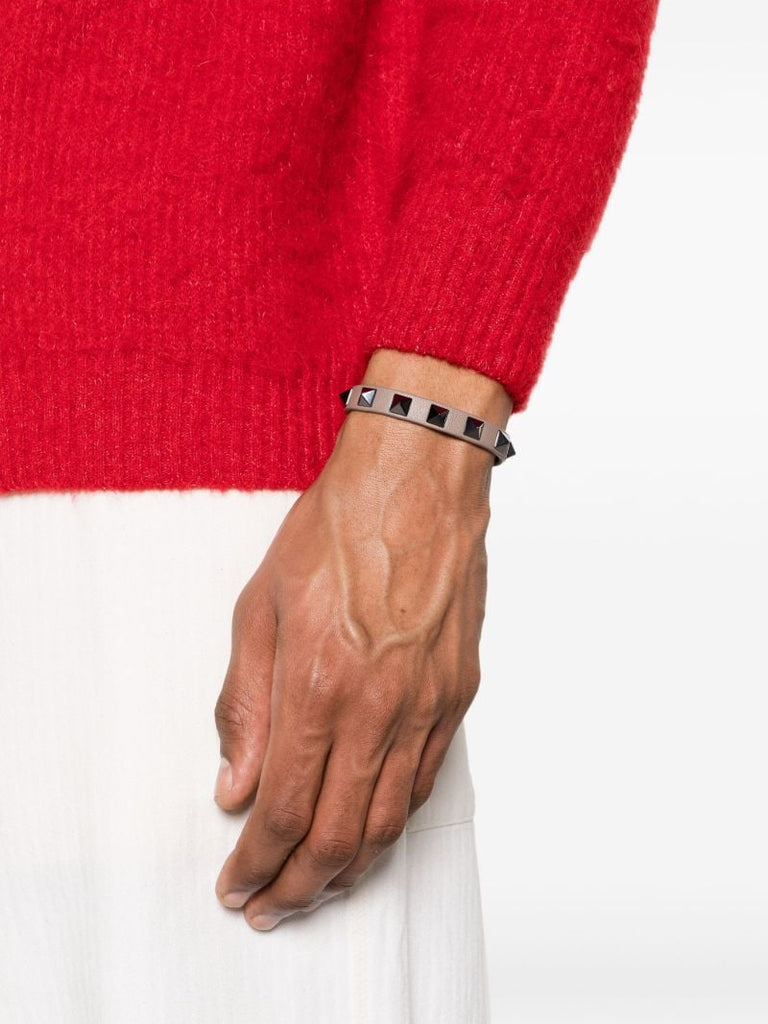 Brown Rockstud Leather Bracelet