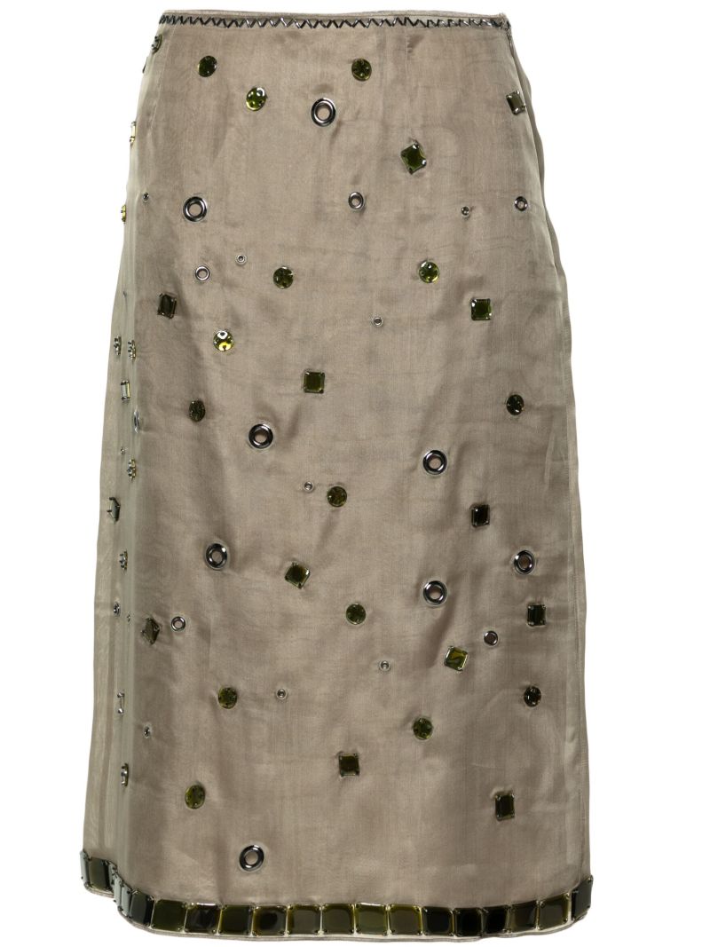 Brown Crystal-embellished Silk Midi Skirt