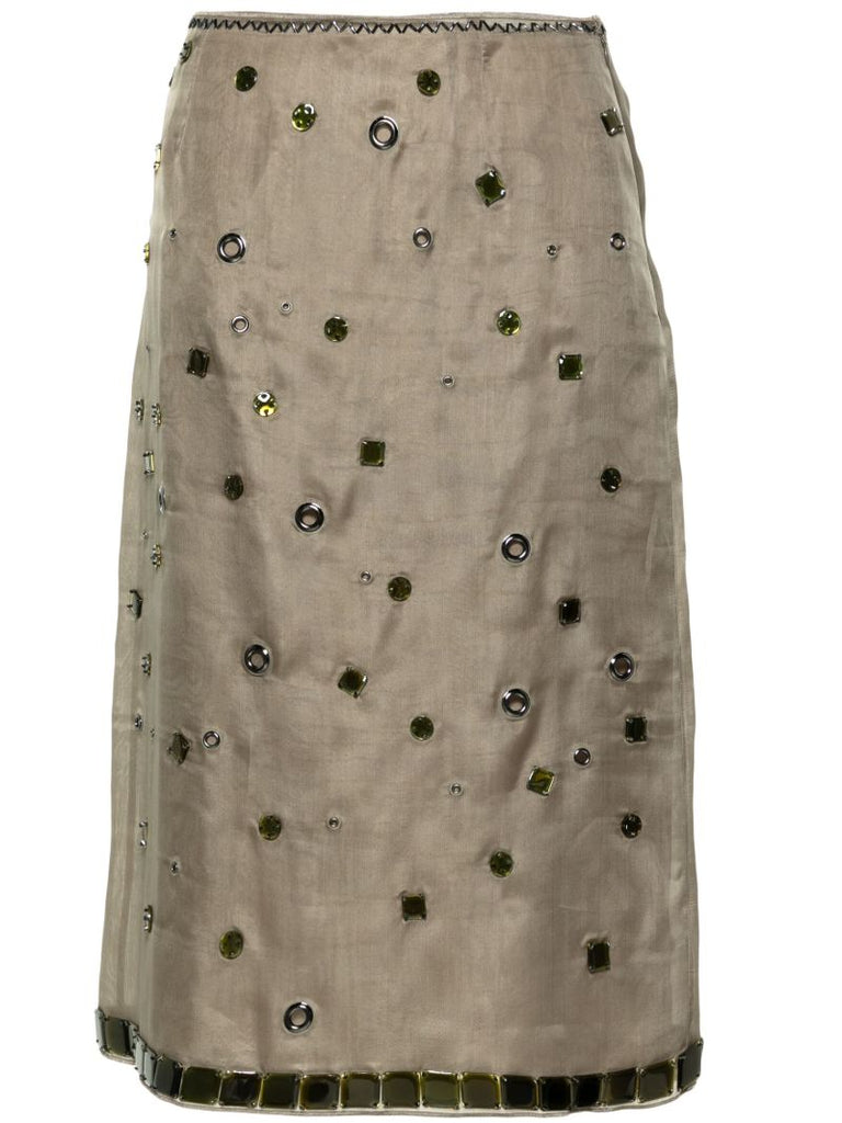 Brown Crystal-embellished Silk Midi Skirt