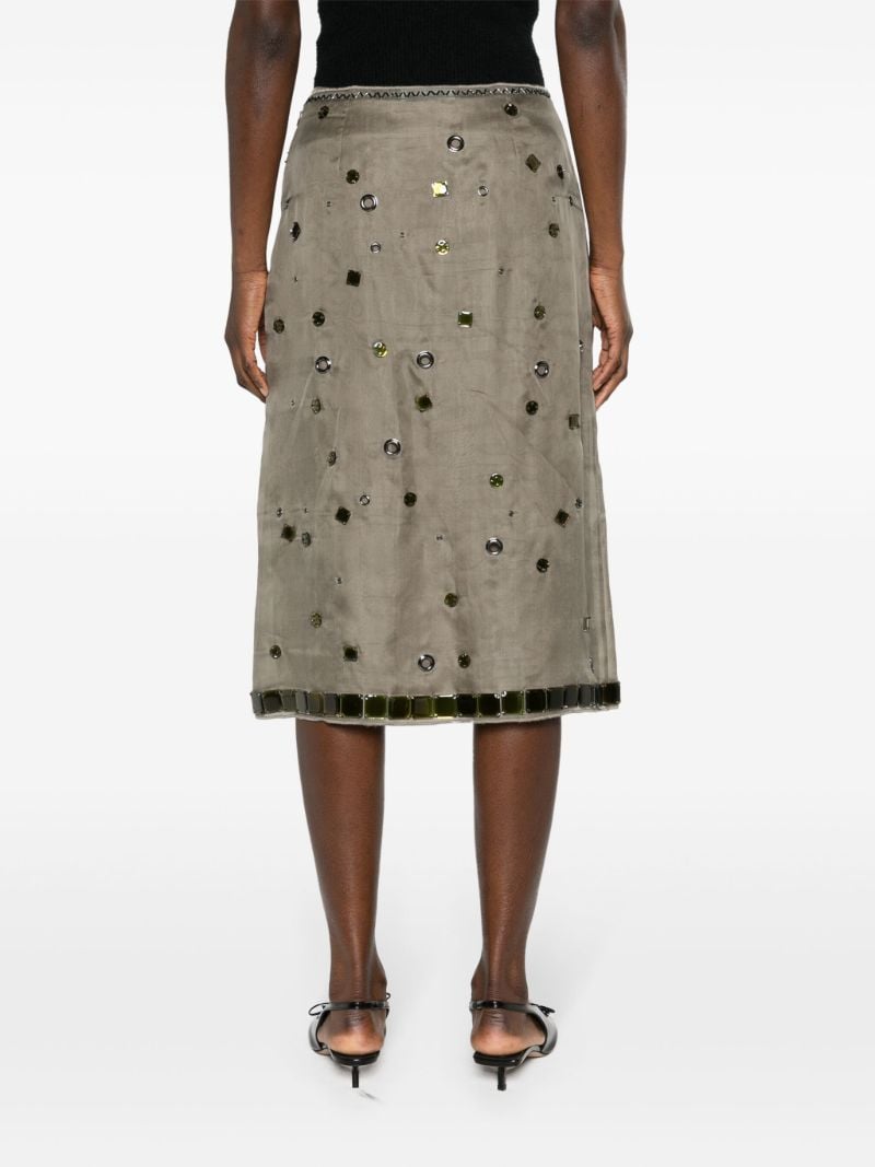 Brown Crystal-embellished Silk Midi Skirt