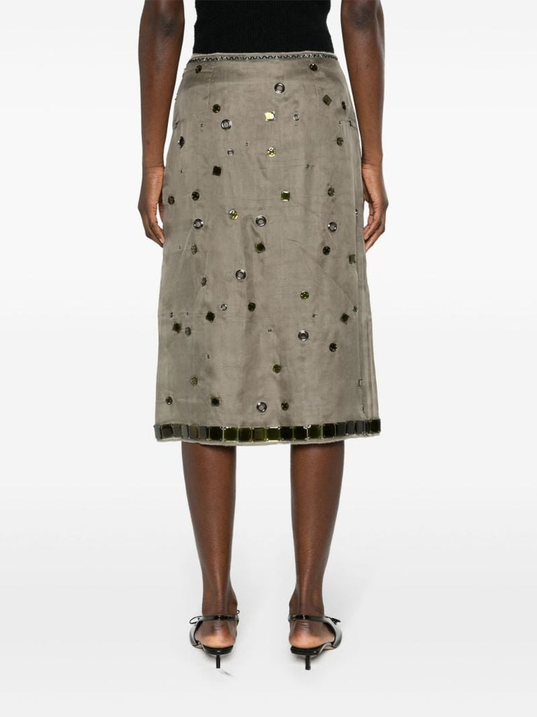 Brown Crystal-embellished Silk Midi Skirt