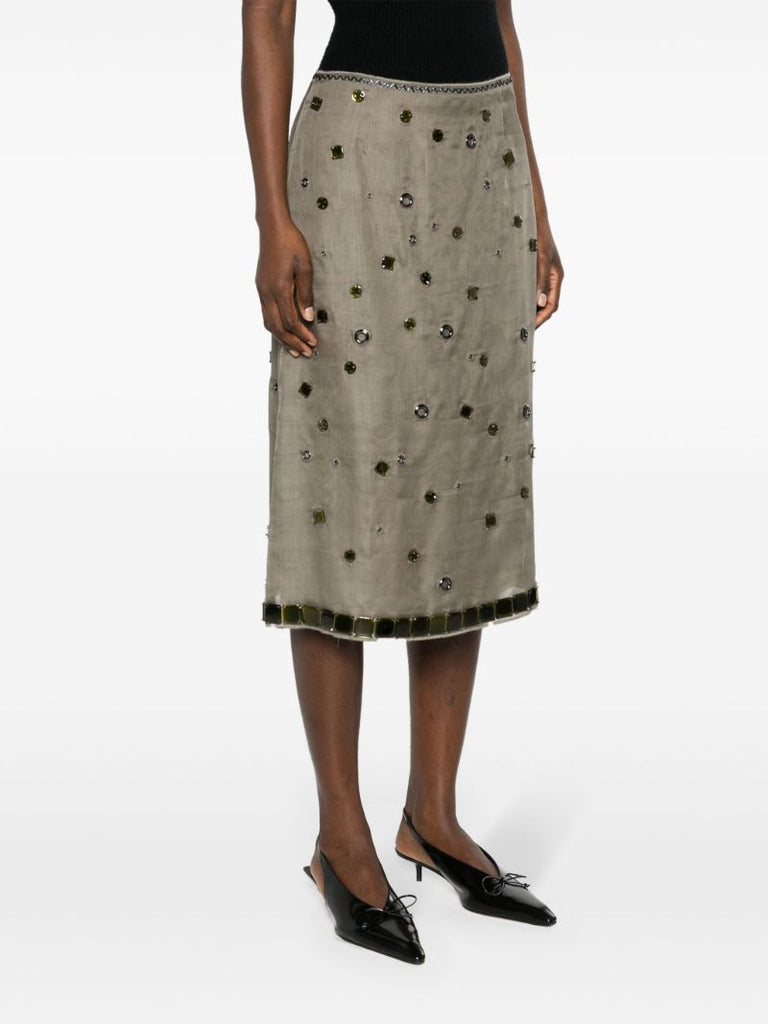 Brown Crystal-embellished Silk Midi Skirt