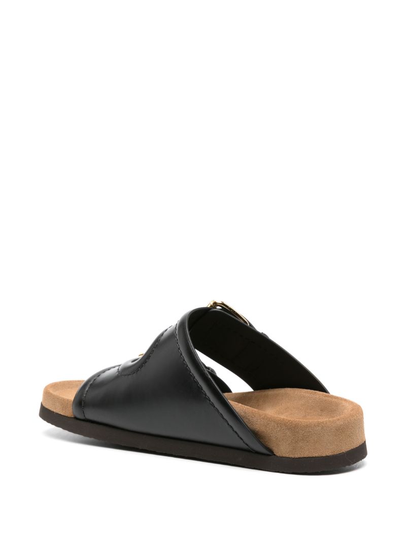 Black Fussfriend Double-strap Leather Slides