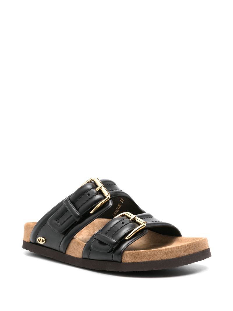 Black Fussfriend Double-strap Leather Slides