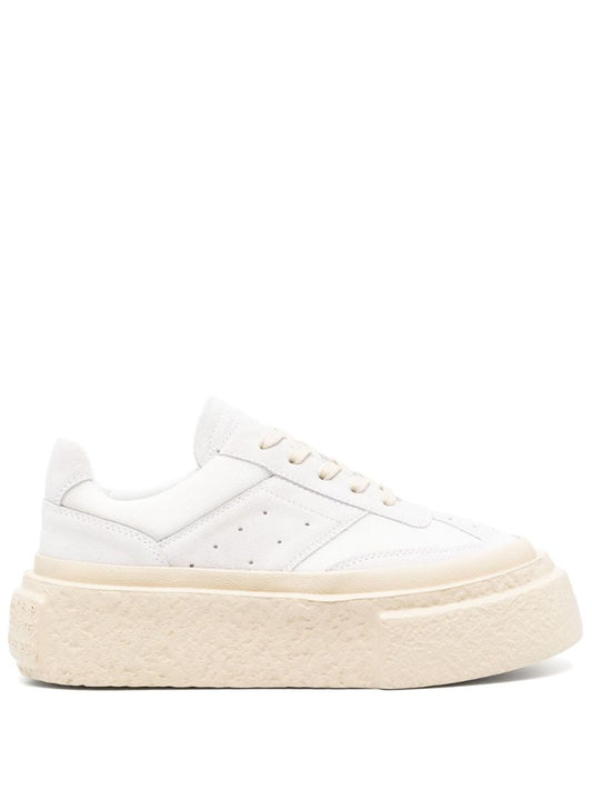 White Lace-up Platform Sneakers