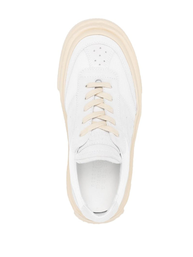 White Lace-up Platform Sneakers