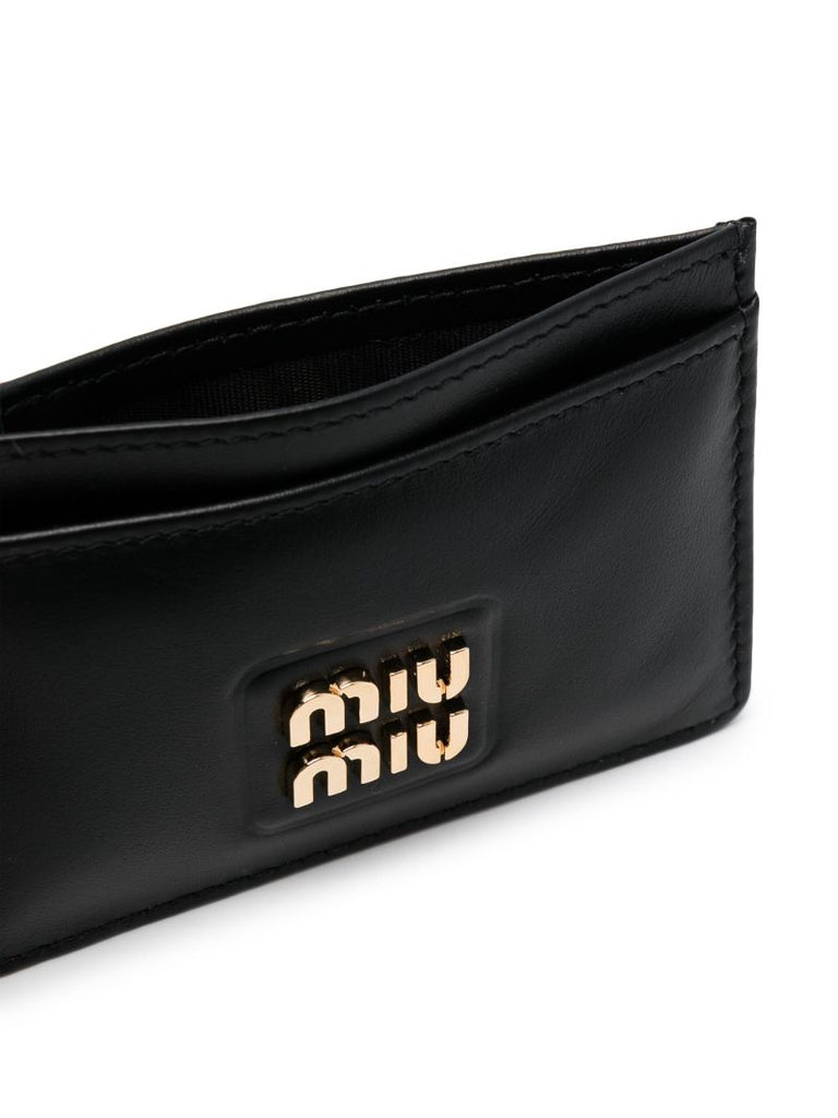 Black Logo Lettering Leather Card Holder