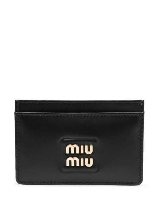 Black Logo Lettering Leather Card Holder