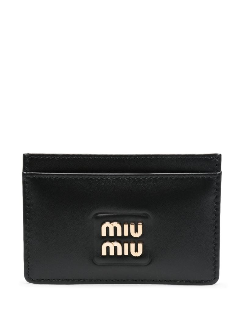 Black Logo Lettering Leather Card Holder