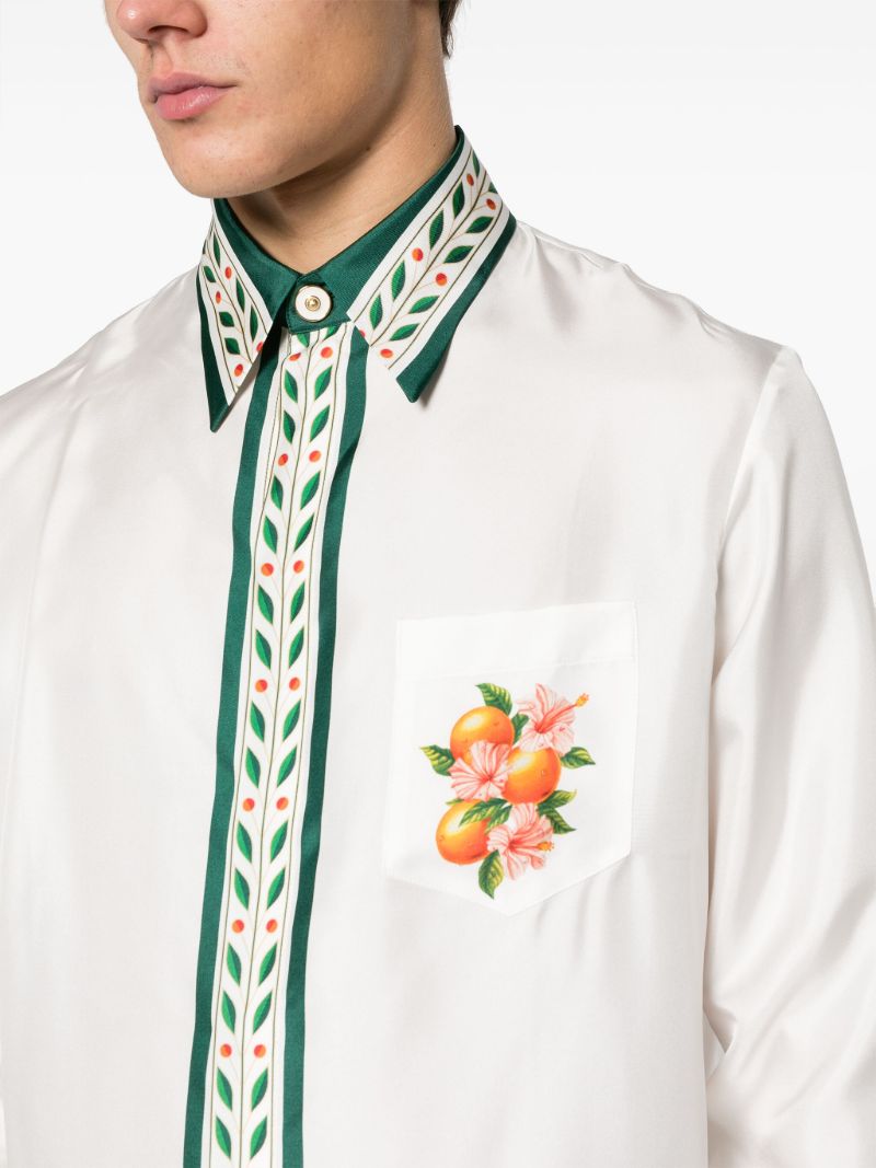 White Oranges En Fleur Silk Shirt