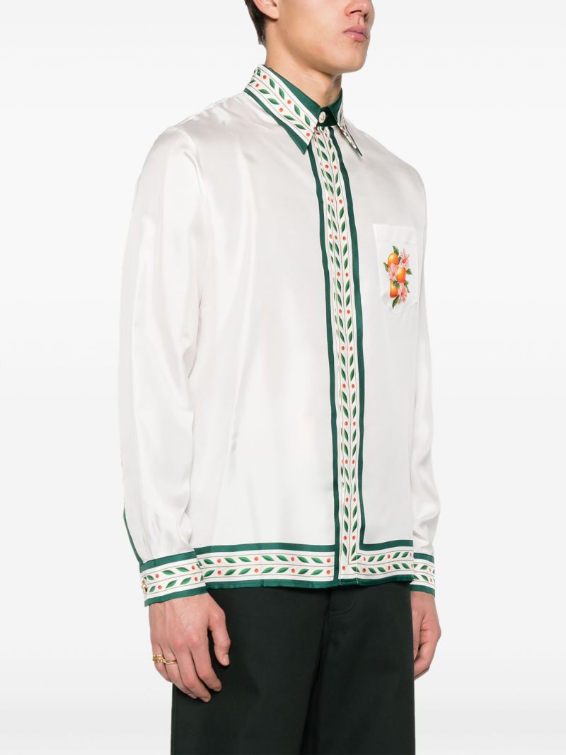 White Oranges En Fleur Silk Shirt