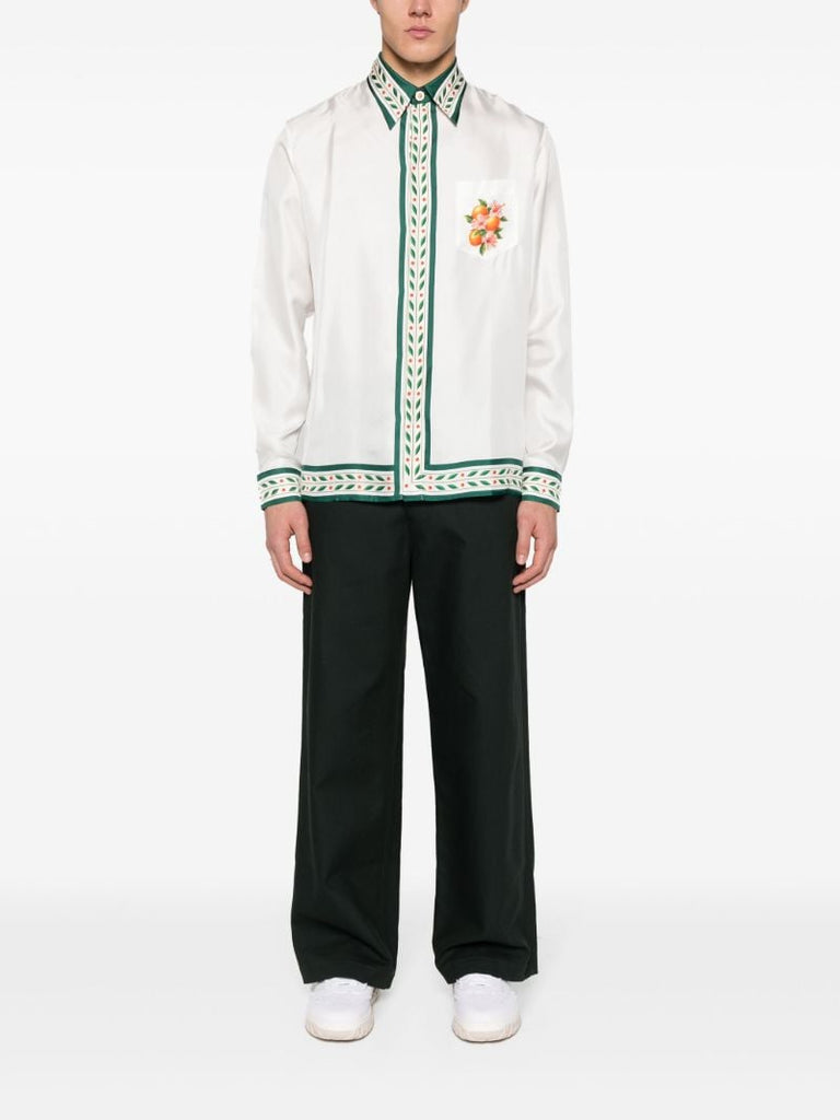 White Oranges En Fleur Silk Shirt