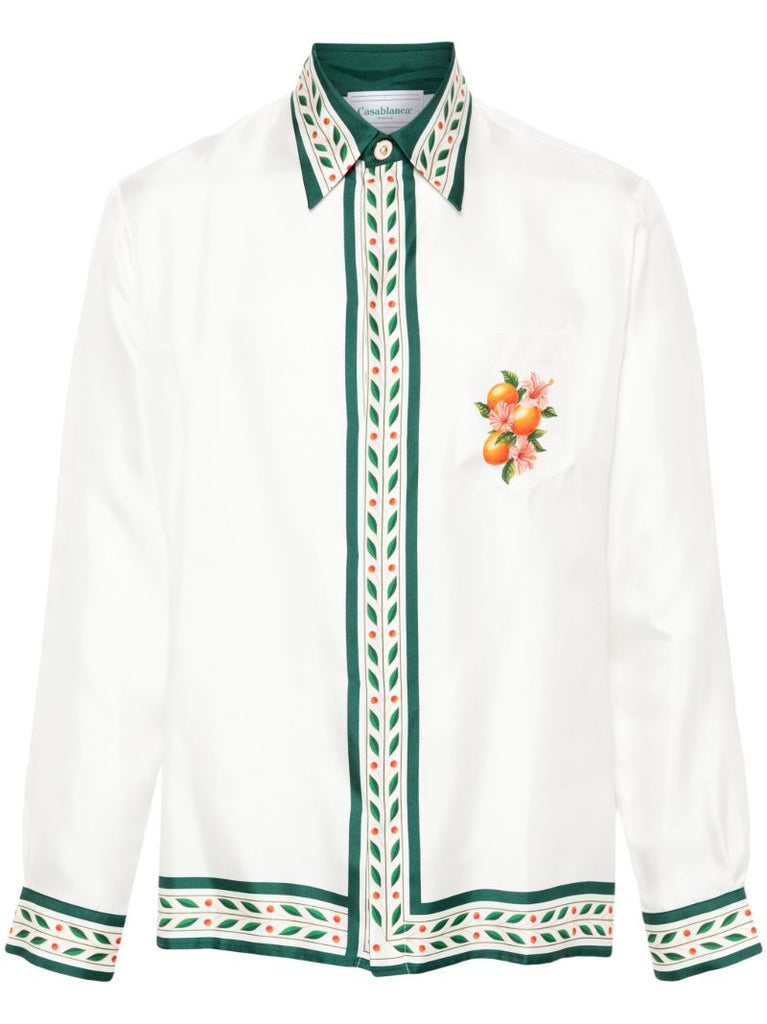 White Oranges En Fleur Silk Shirt