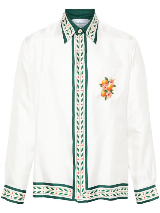White Oranges En Fleur Silk Shirt