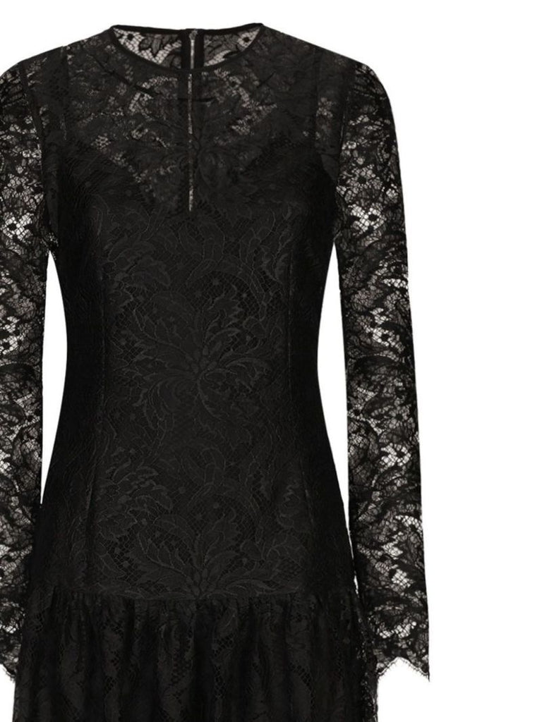 Black Chantilly-lace Midi Dress