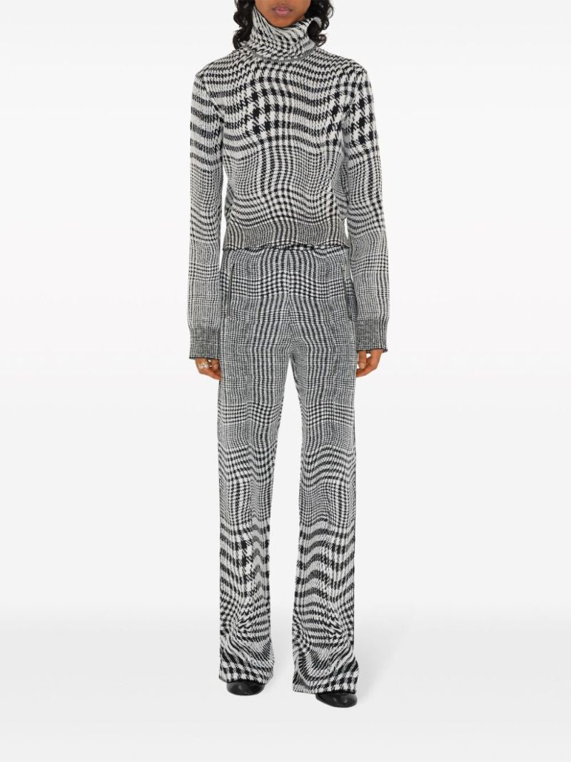 Black Warped Houndstooth Jacquard Trousers