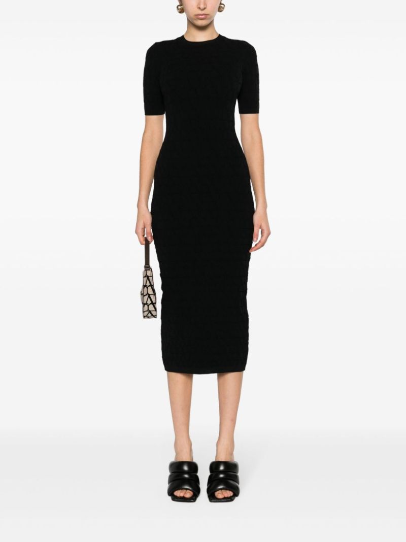 Black Short-sleeved Knitted Dress