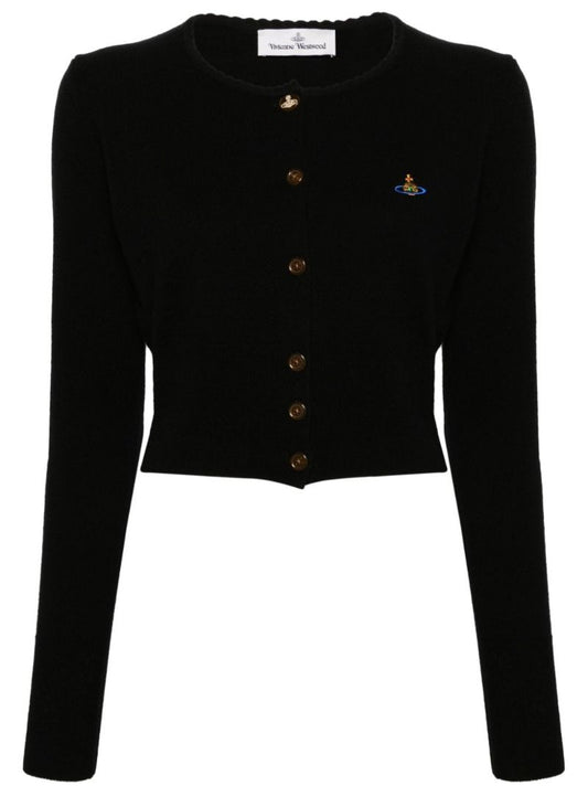 Black Bea Cropped Wool Cardigan