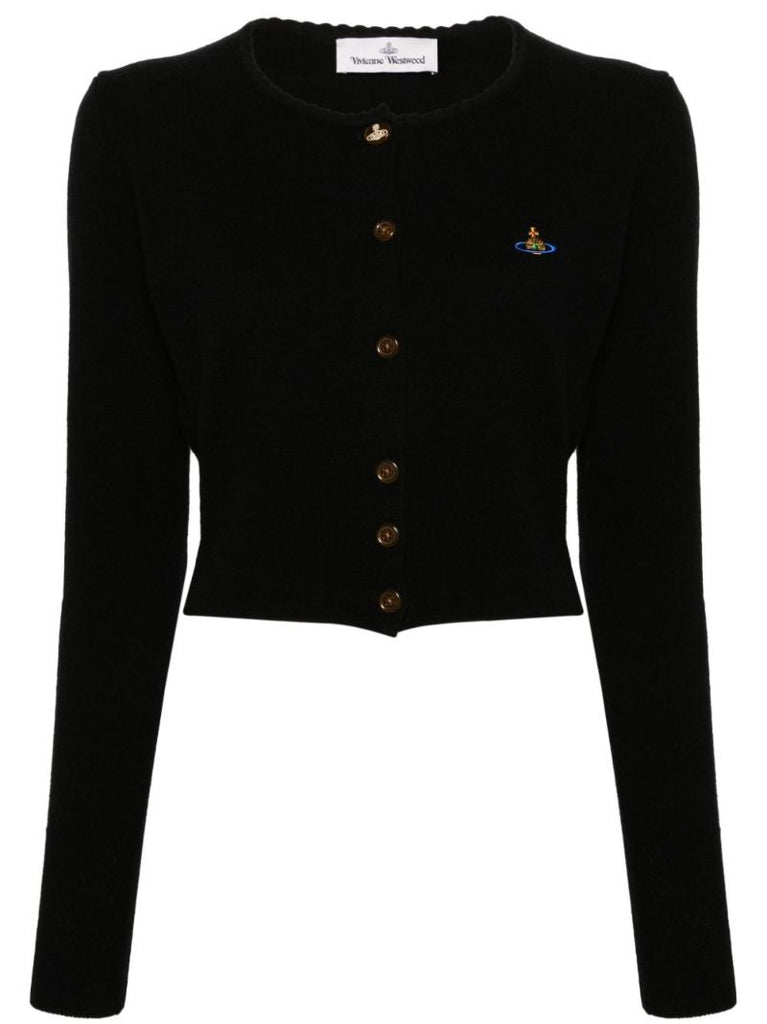 Black Bea Cropped Wool Cardigan