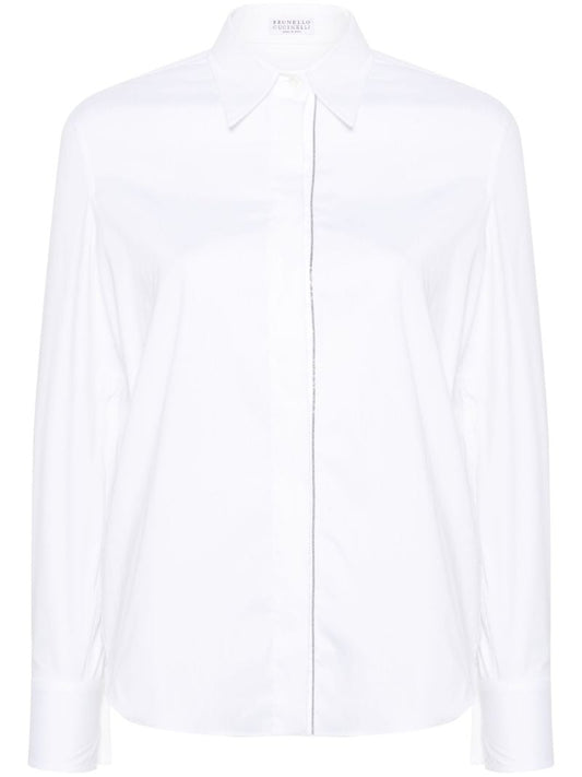 White Monili-embellished Poplin Shirt