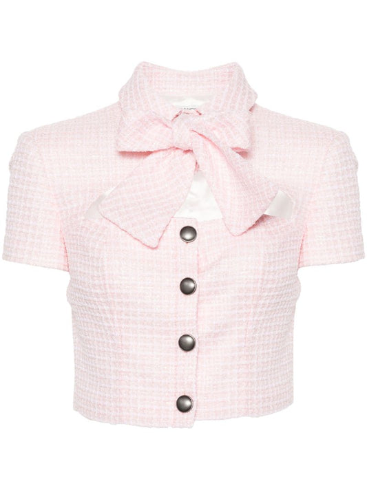 Pink Bow-detailed Tweed Crop Top