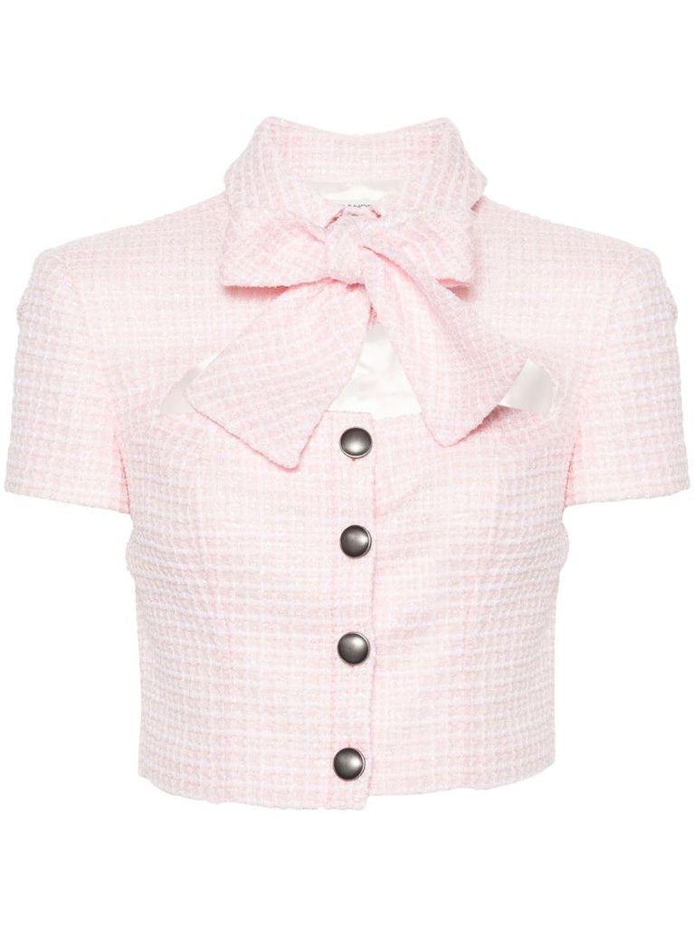 Pink Bow-detailed Tweed Crop Top