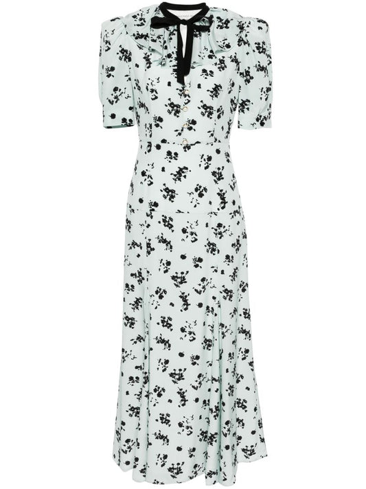 Blue Floral-print Silk Dress