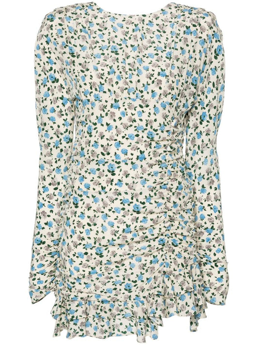 Neutral Floral-print Silk Dress