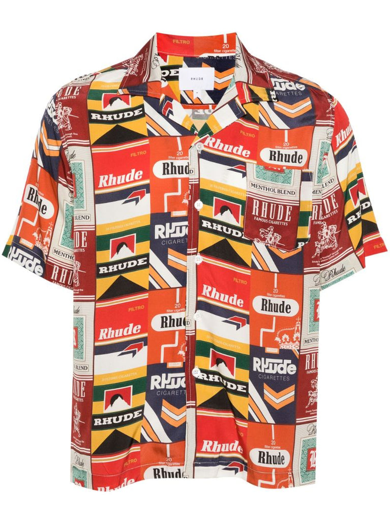 Red Graphic-print Silk Shirt