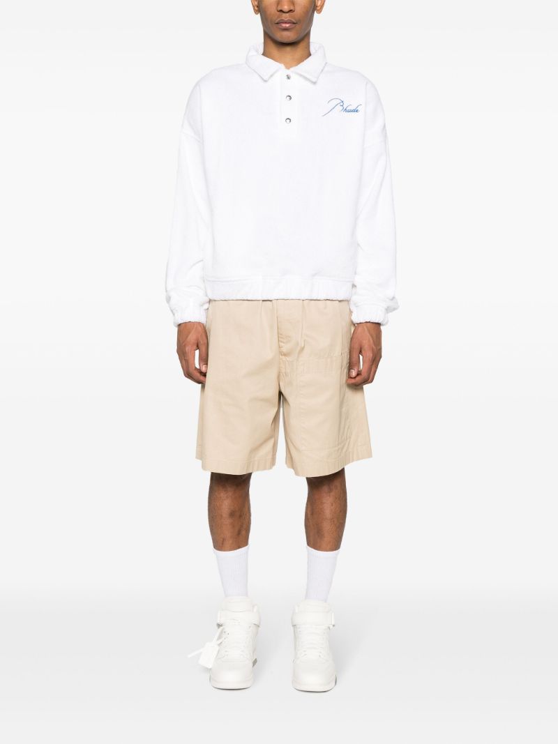 White Logo Embroidered Terry Cloth Polo Shirt
