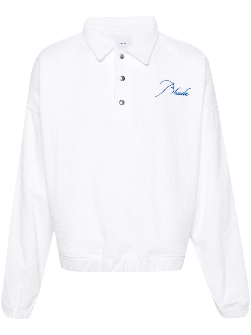 White Logo Embroidered Terry Cloth Polo Shirt