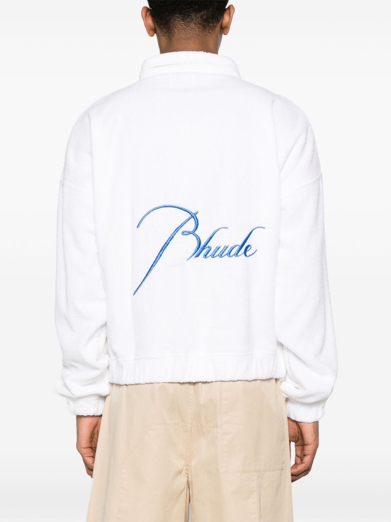 White Logo Embroidered Terry Cloth Polo Shirt