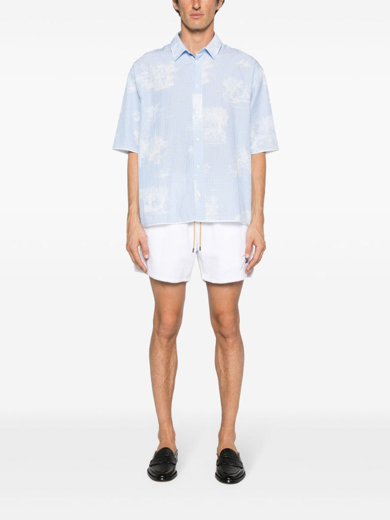 White Logo Embroidered Terry Cloth Shorts