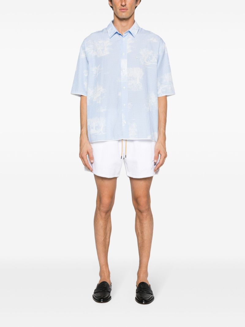 White Logo Embroidered Terry Cloth Shorts
