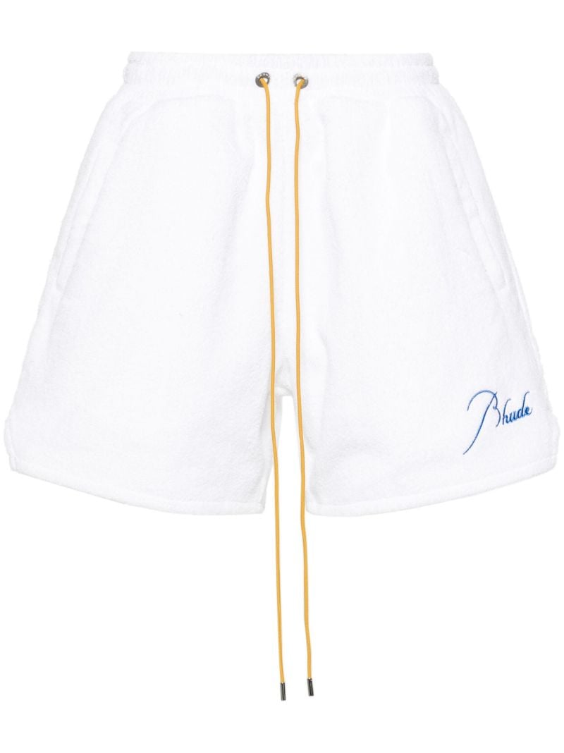White Logo Embroidered Terry Cloth Shorts