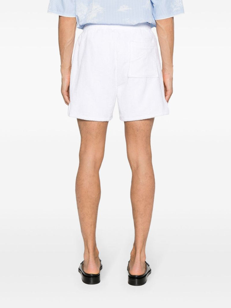 White Logo Embroidered Terry Cloth Shorts