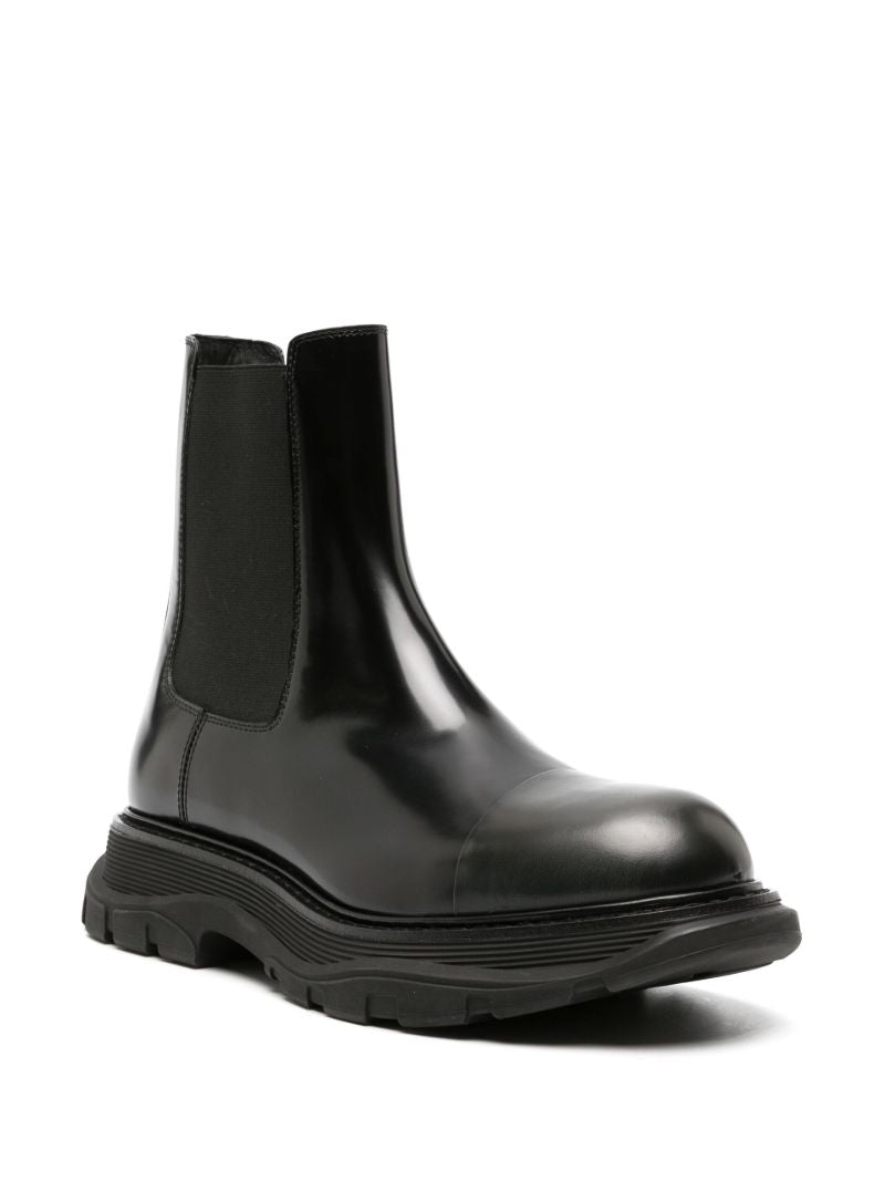 Black Tread Leather Chelsea Boots