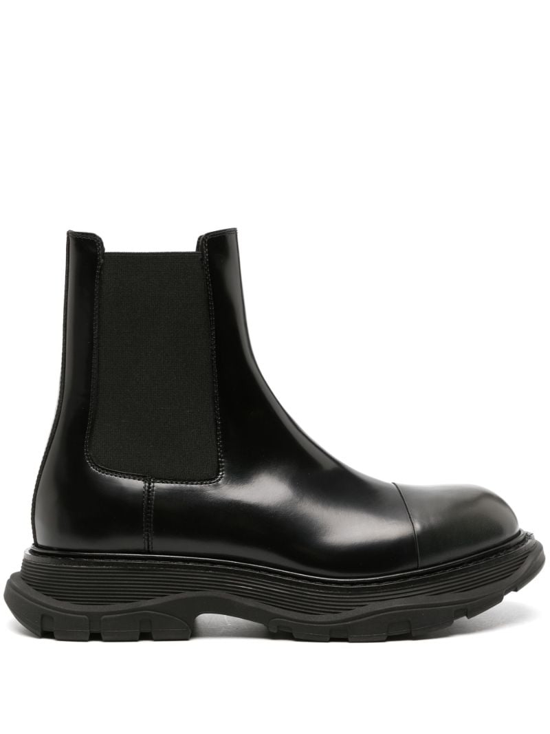 Black Tread Leather Chelsea Boots