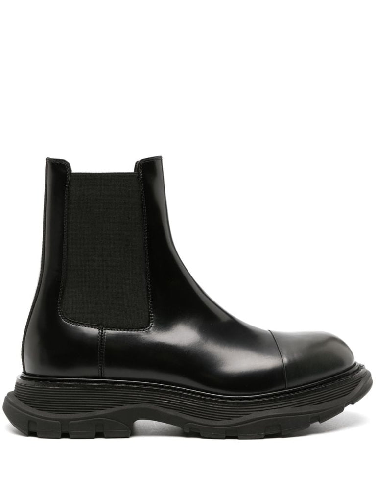Black Tread Leather Chelsea Boots