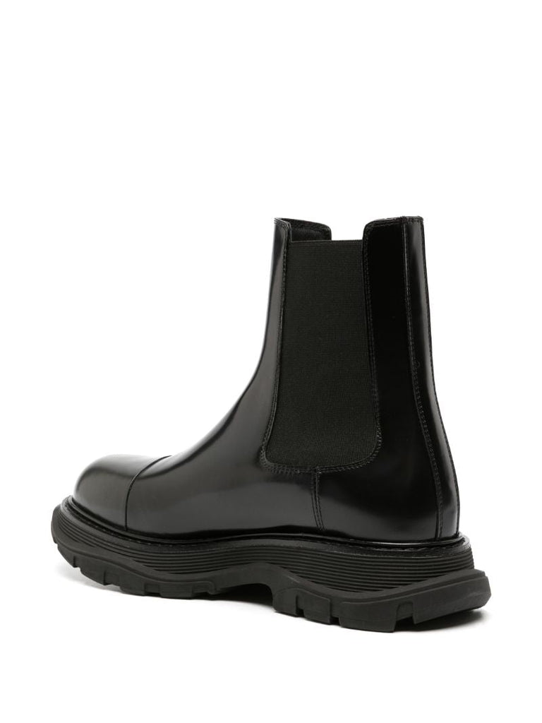 Black Tread Leather Chelsea Boots