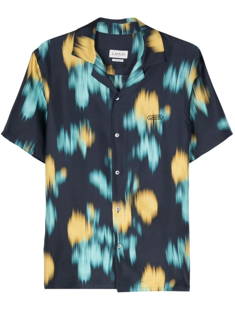 Blue Abstract Print Silk Shirt