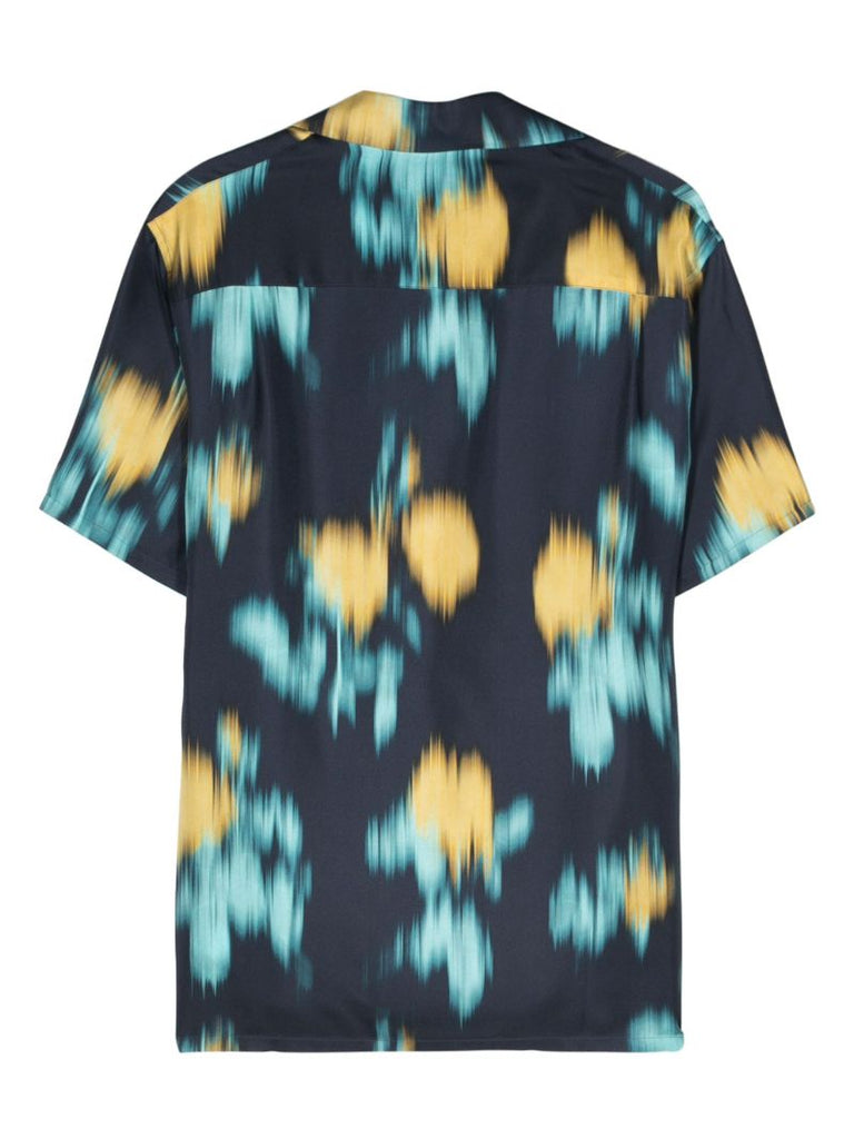Blue Abstract Print Silk Shirt