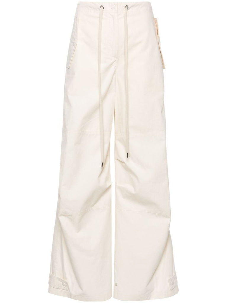 White Wide-leg Cotton Trousers