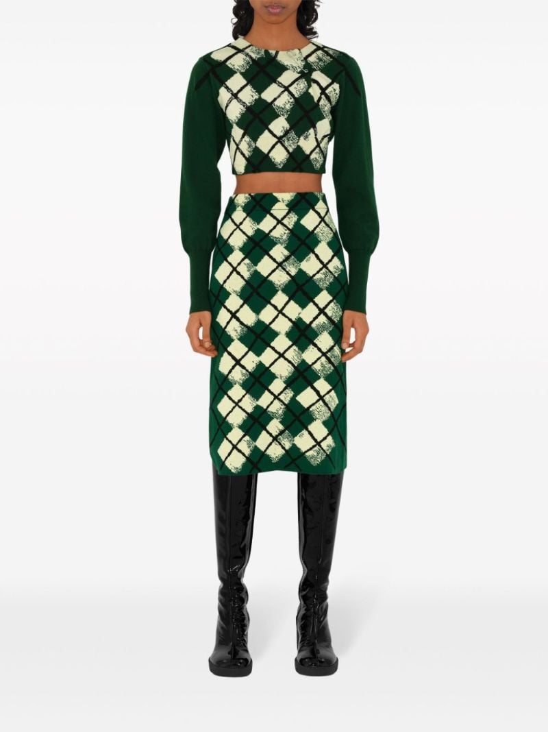 Green Argyle-knit Pencil Skirt