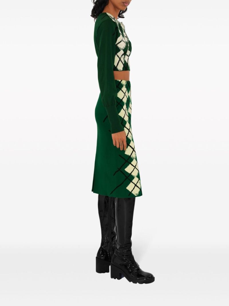 Green Argyle-knit Pencil Skirt
